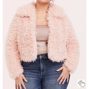 Torrid light pink faux shearling crop jacket